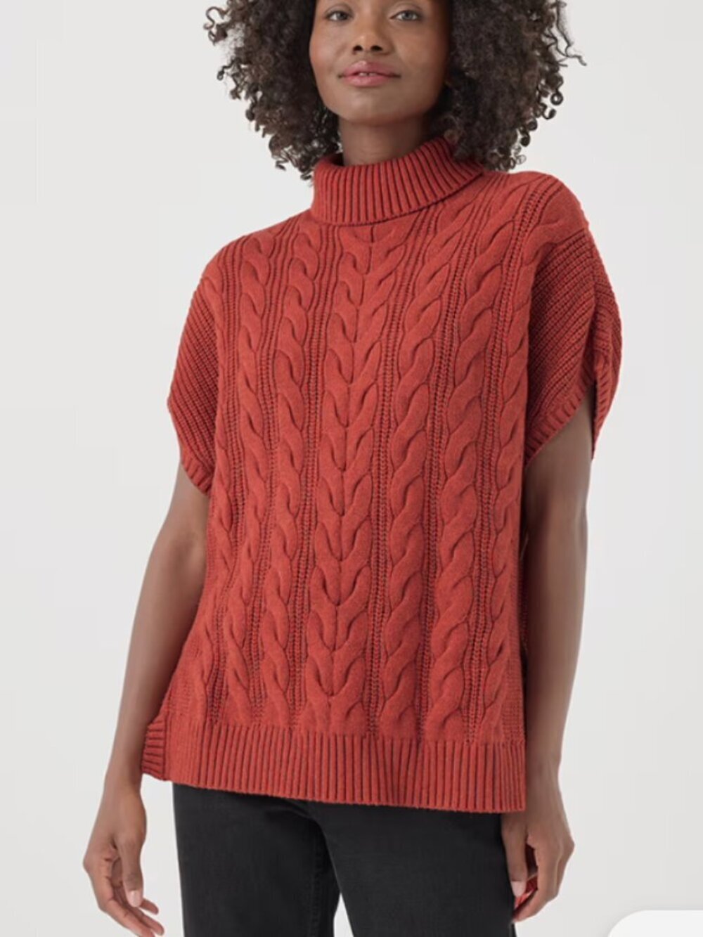 NWOT Pact Women's Size M/L Red Organic Cotton Cable Knit SS Poncho Sweater